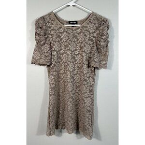 Bebe Top Womens Large Lace Taupe Gray Short Sleeve Y2K Made In USA